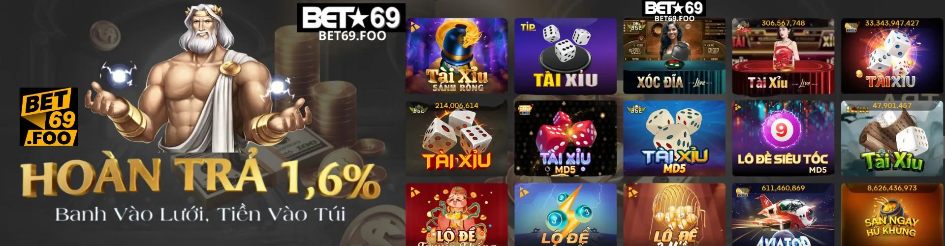 Banner bet69 hoản trả 1.6%